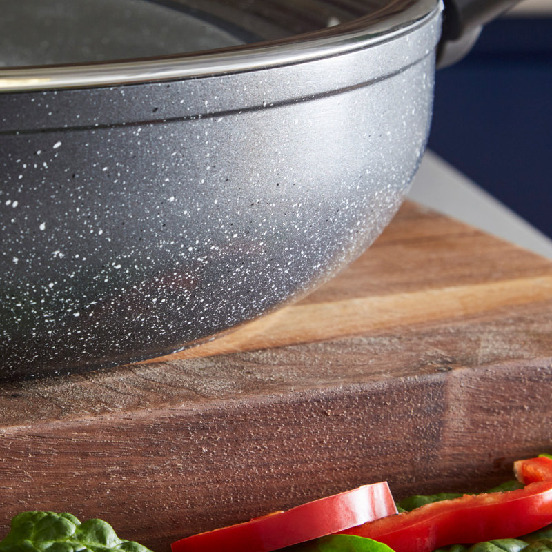 Tower T81285 Cerastone Forged Aluminium Low Casserole Pot with Ceramic Non-Stick Coating, Tempered Glass Lid, 30 cm, Graphite