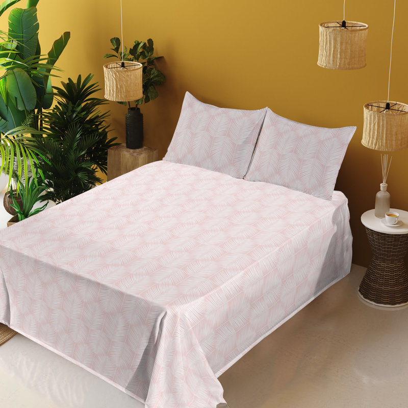 Microfiber Sheet Set, Full Sheet Set with 2 Pillowcases, Light Rose/White Floral