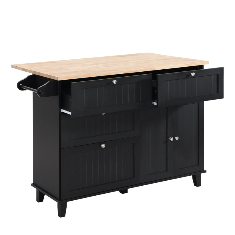 Farmhouse Kitchen Island Set With Drop Leaf, 2 Seatings, And Ample Storage For Organized Dining And Cooking, Black