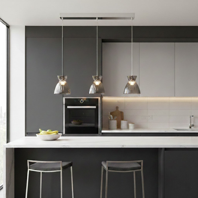3 - Light Chrome LED Kitchen Island Pendant, Grey