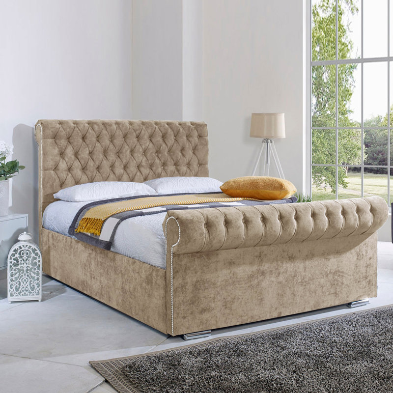 Fancy_Sleigh Bed, Double (4'6), Beige