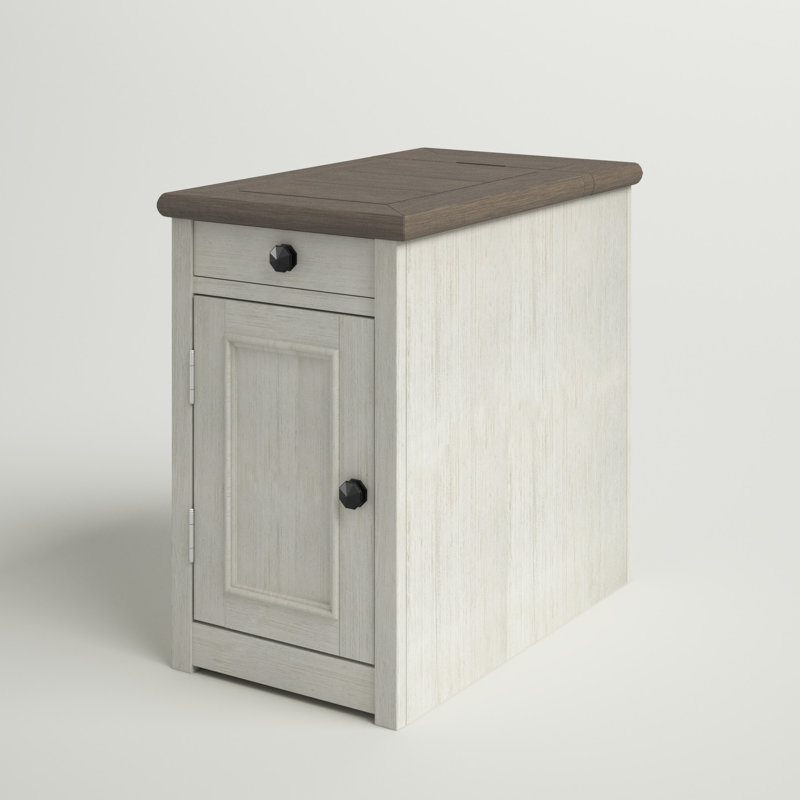 Chailey Floor Shelf End Table with Storage and Built-In Outlets, 23H x 14W x 24.25D, Gray