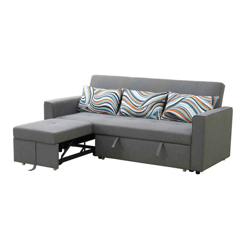 Canapé-lit 1 pièce en tissu gris moelleux