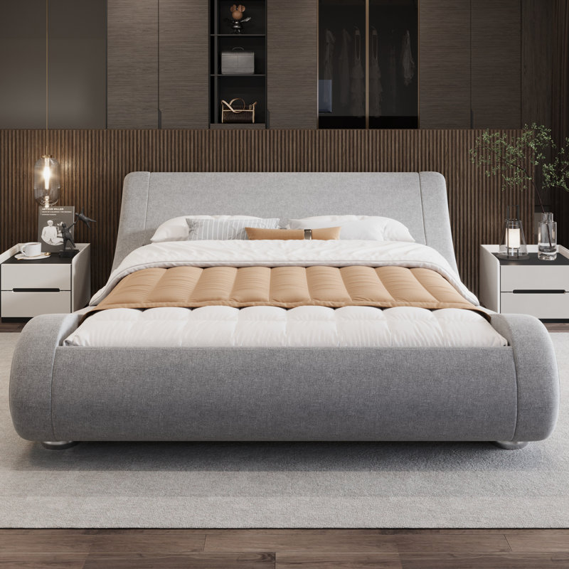 Low Profile Sleigh Bed with Ergonomic Adjustable Headboard, Full