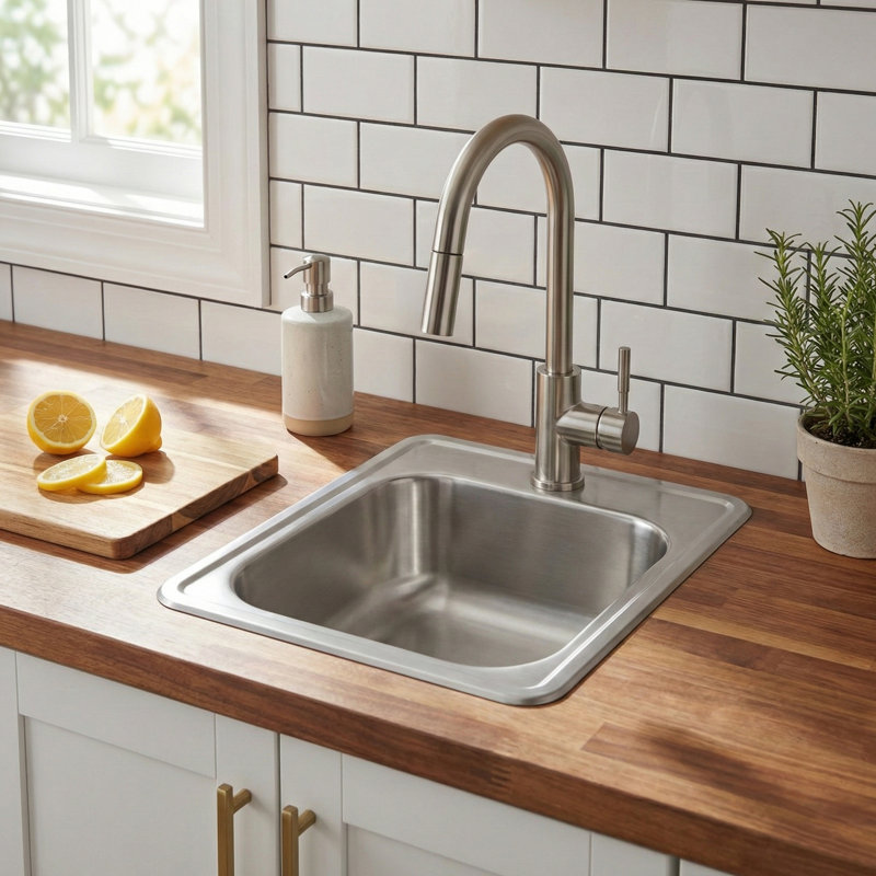 Cozyblock 15 Inch Topmount Kitchen Sink, Heavy Duty 18 Gauge Stainless Steel Bar Sink, Ada Compliant Drop-in Single Bowl Prep Sink For Wet Bar, Rv, Clinic – Includes Basket Strainer (1 Faucet Hole)