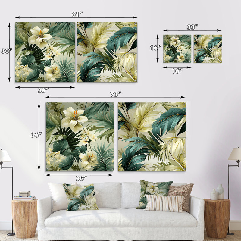 Claudya - Ensemble de 2 peintures murales en acrylique tropical bord de mer, H 16 po x l 33 po