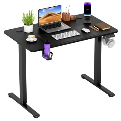 Bureau électrique pour travailler debout, bureau d'ordinateur à hauteur réglable avec support pour téléphone portable