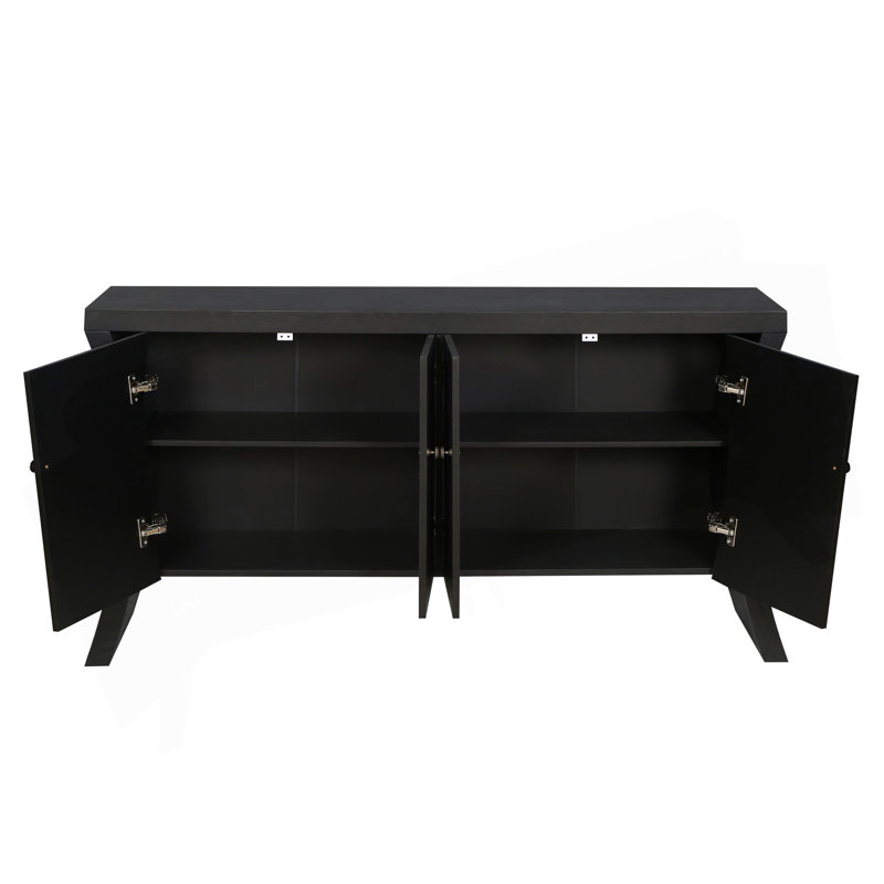 Refined Industrial 4-Door Credenza With Wooden Arc Legs & Bronze Clasps – Advanced Storage Design, Solid Craftsmanship, Black