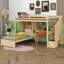  Lit mezzanine simple au-dessus de simple Karanfila avec bureau intégré et escalier, avec compartiments de rangement et tablettes-642871287