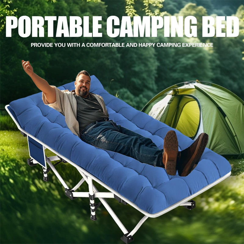 Blue Heavy Duty Folding Camping Cot with Thick Pad