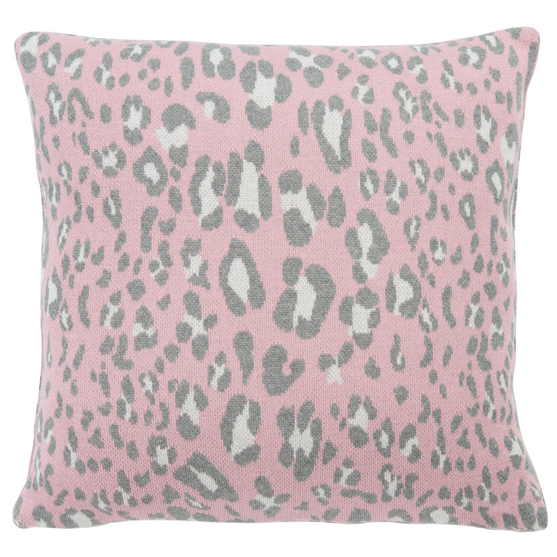Pink and Black Cotton Leopard Print Square Throw Pillow