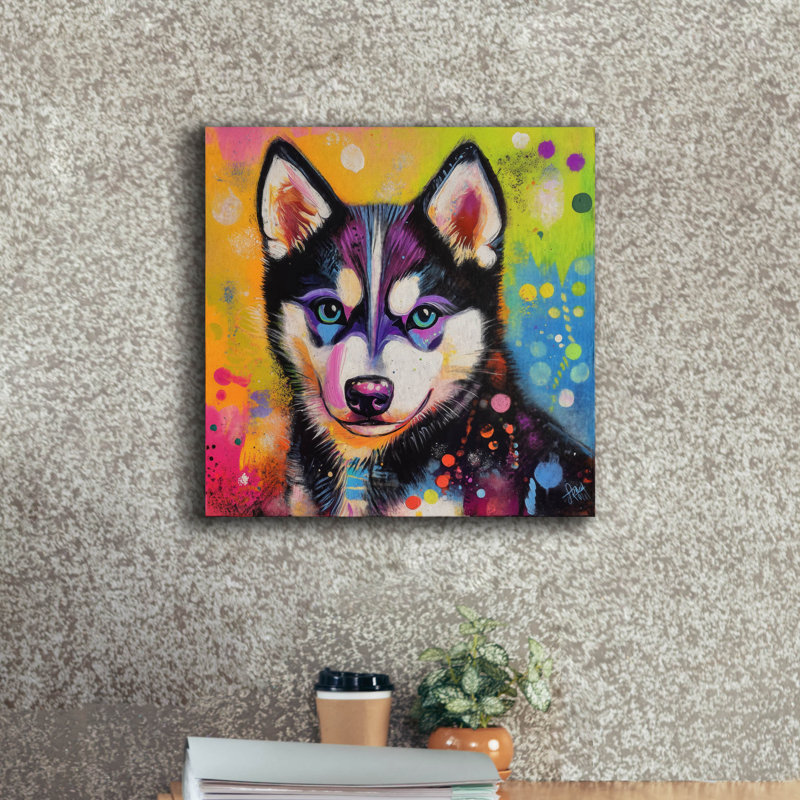 Toile épique Graffiti «Wouf Siberian Huskie» par Rich Monet, 18 po x 18 po, H 18 po x l 18 po