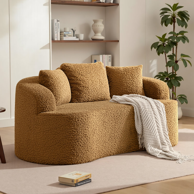 Boneless 65.4" Plush Curved Loveseat Sofa with Pillows, Brown