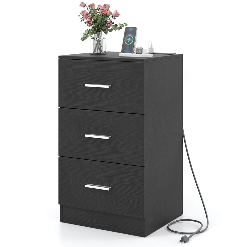 1 table de chevet avec station de charge, 3 tiroirs de rangement pour la chambre à coucher et le salon, Individuel
