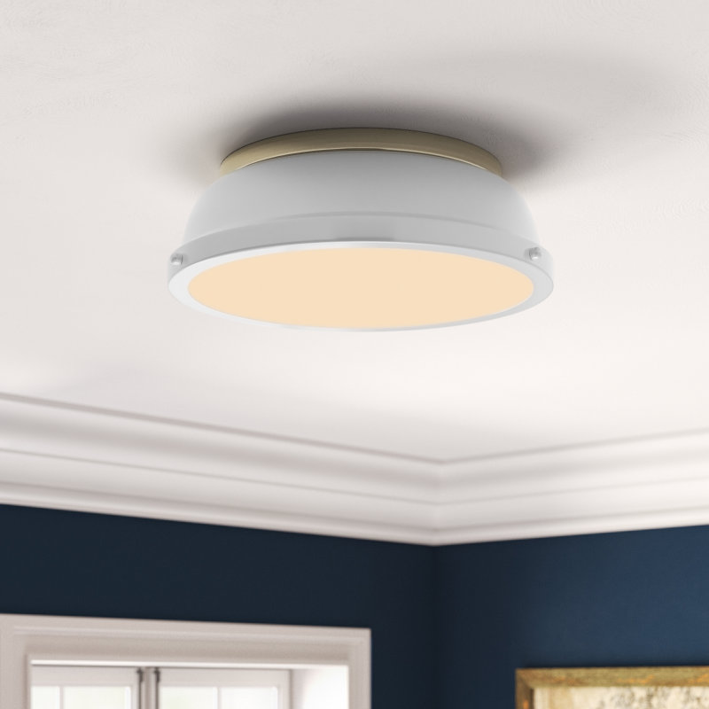 Calico Steel Flush Mount, Aged Brass, White