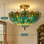 Plafonnier semi-encastré de 16 po Modern Art, abat-jour en verre coloré bleu-vert avec 2 douilles E26-128849890