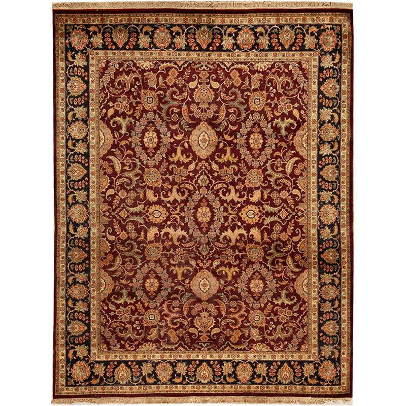 Tapis rouge et noir noué à la main de haute qualité