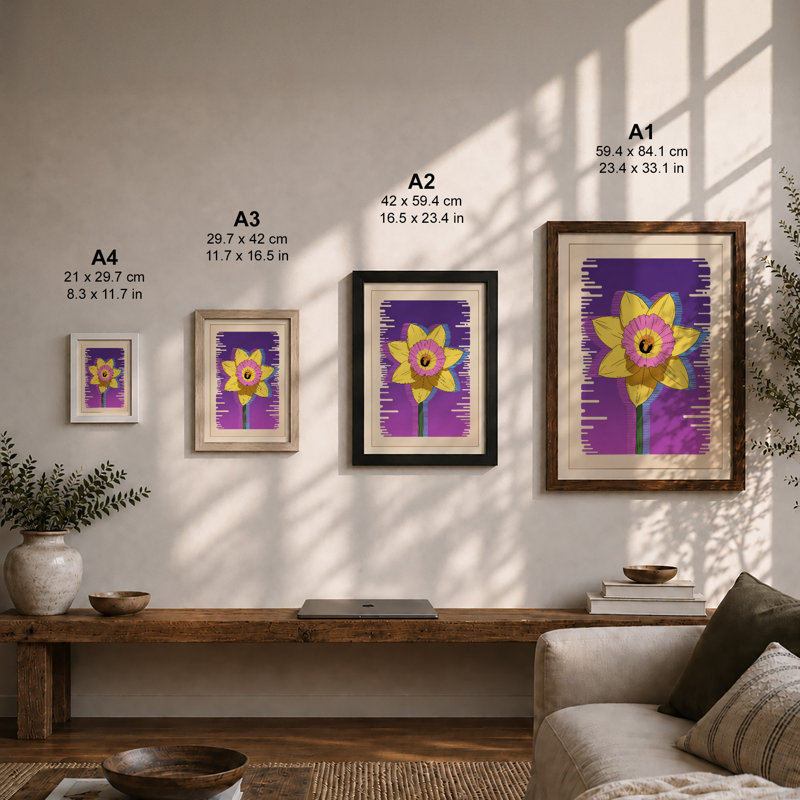 Cheerful Daffodil Botanical - Framed Print, A4 - 29.7 x 21.0 cm, Unframed