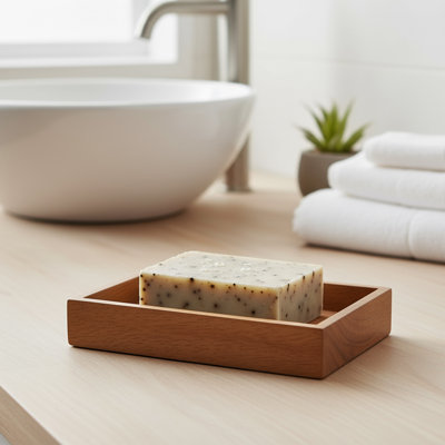 Acacia Soap Dish Cup Dispenser Tray