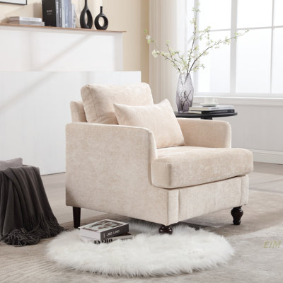 Wood Frame Armchair,  Modern Accent Chair Lounge Chair For Living Room,Tufted Club Chair, Mid Century Modern Arm Chairs With Studded, Solid Wood Frame, For Bedroom, Reading (Accent Chair)