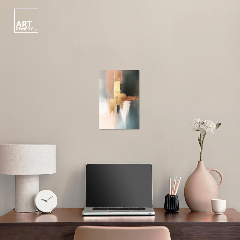 Soft Echoes of Nature Gold Leaf Abstract Canvas Wall Art