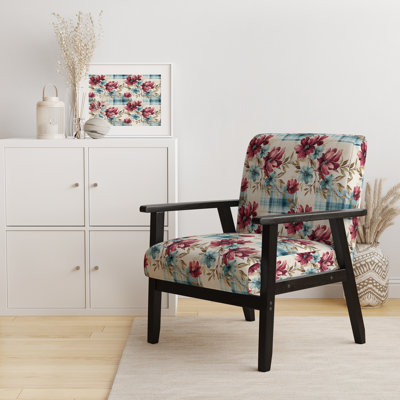Fauteuil d'appoint rembourré bohémien à motif floral rose et bleu