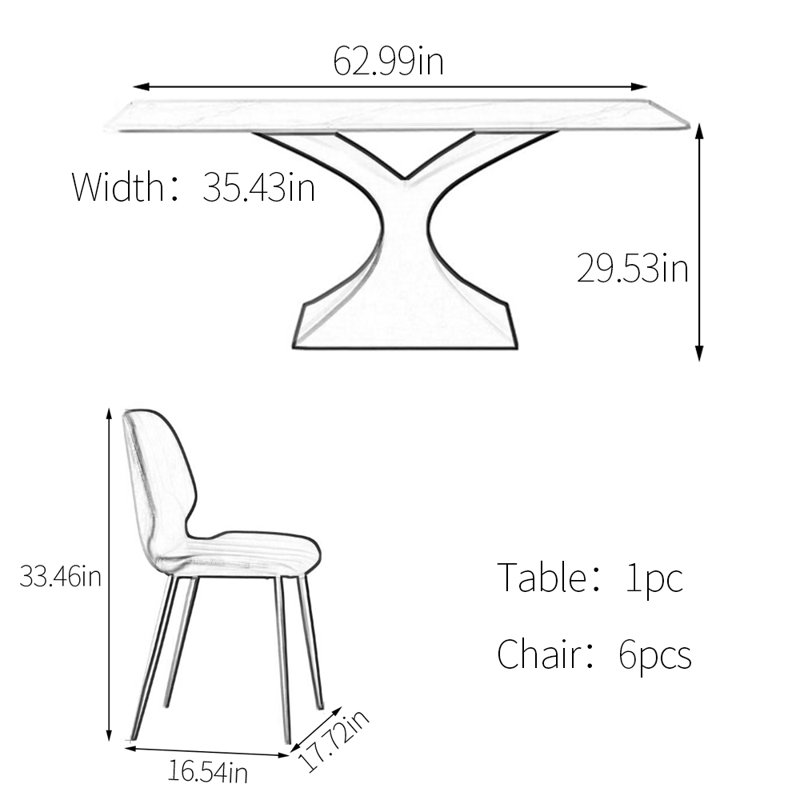 Ensemble de table de salle à manger de luxe léger et minimaliste, H 29,53 po x L 62,99 po x l 35,43 po