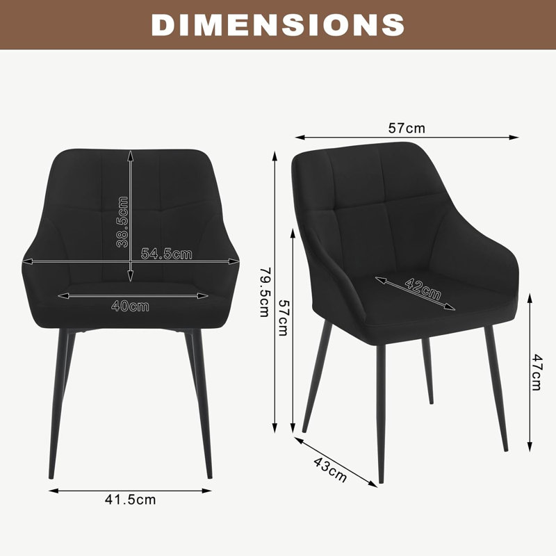 Malins 47cm H Velvet Upholstered Metal Armchair, Black