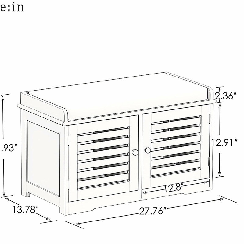 Banc de rangement pour chaussures avec coussin de siège rembourré, banc d'entrée avec 2 portes de grange