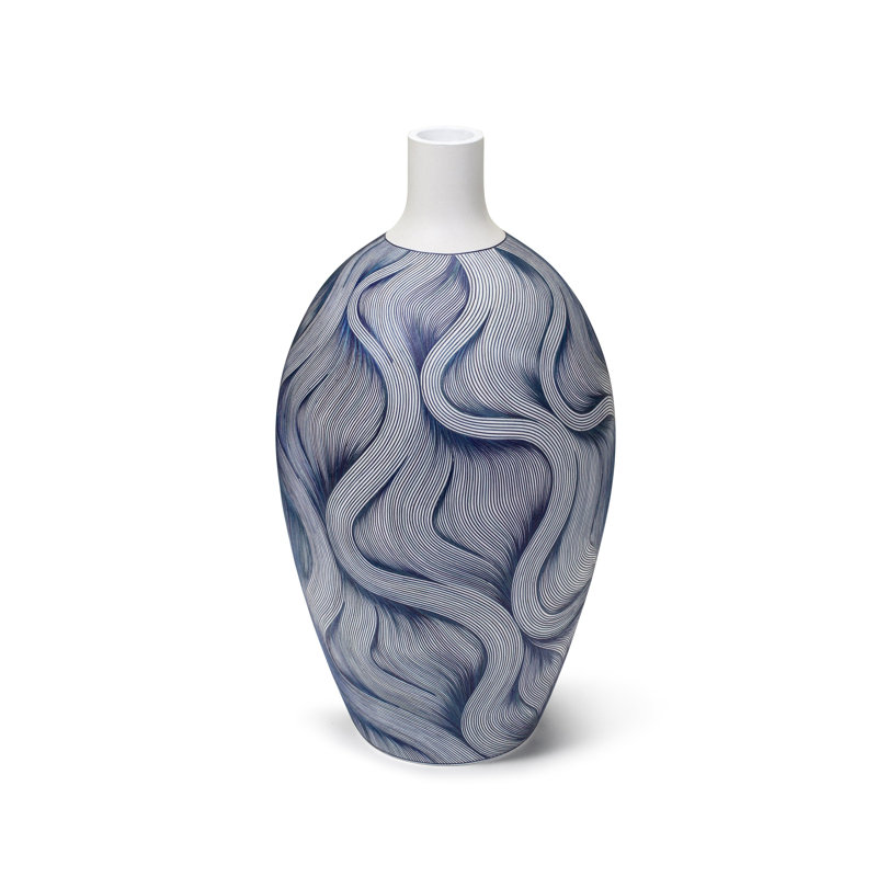Handcrafted Table Vase, 13" H x 6.7" W x 6.7" D, Blue/White