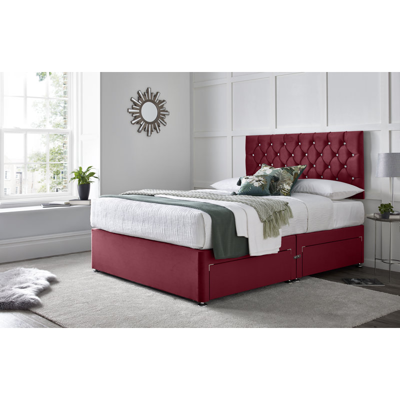 Crosslin Divan Bed with 24" Headboard on Struts, Double (4'6), Maroon, No Drawers
