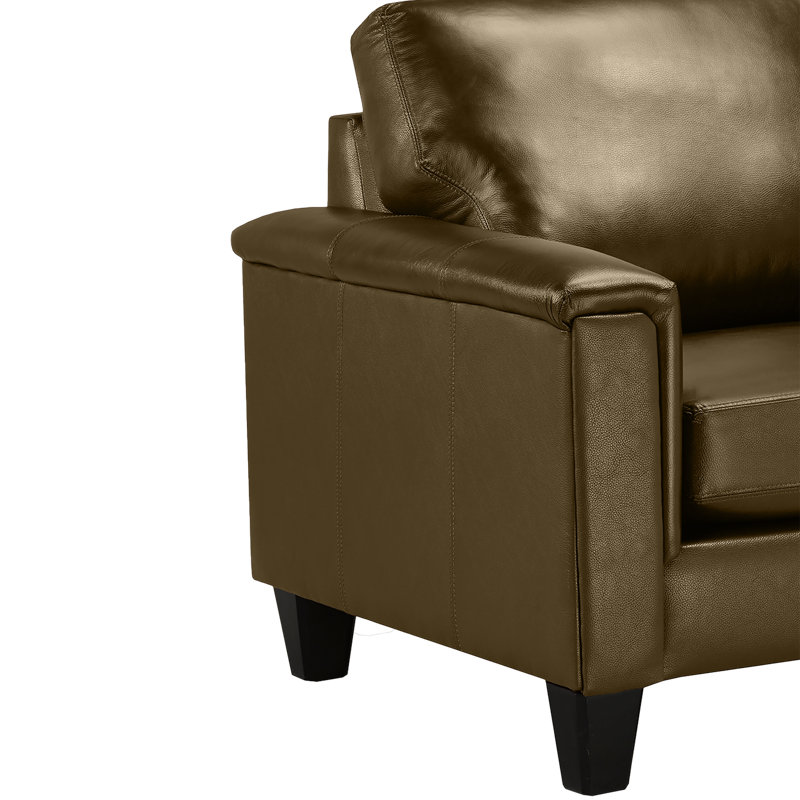 Deboer 89" Genuine Leather Square Arm Sofa, Taupe Leather Match