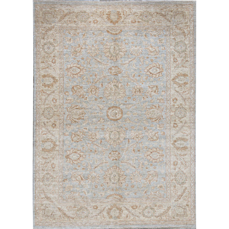Tapis bleu clair et doré de haute qualité noué à la main Sultanabad