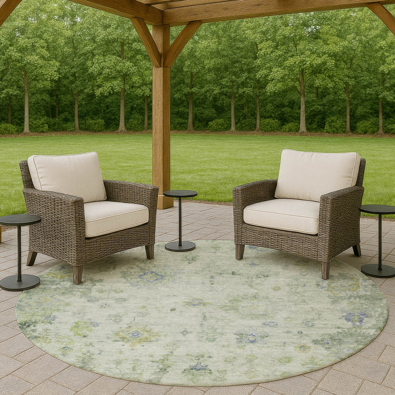 Machine Washable Indoor/Outdoor Emelia ACN2301 Global Rug, Round 8'