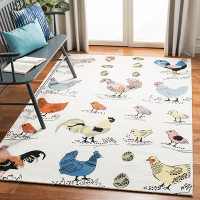 Braswell Handmade Tufted Wool Ivory/Blue Area Rug