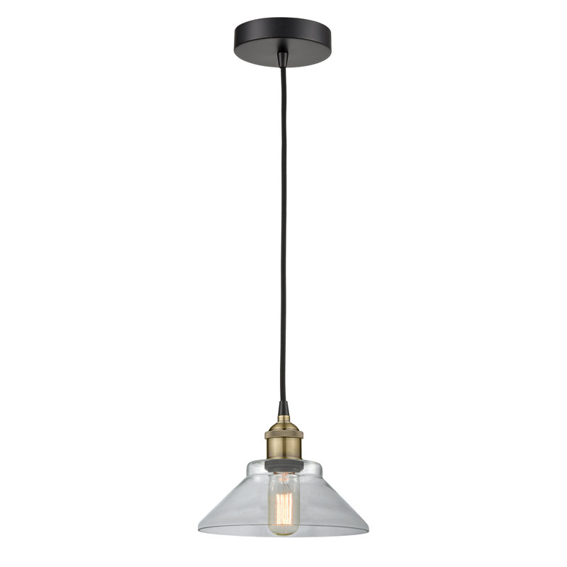 Luminaire suspendu conique à 1 lumière Choccolocco, Transparent, Laiton antique noir