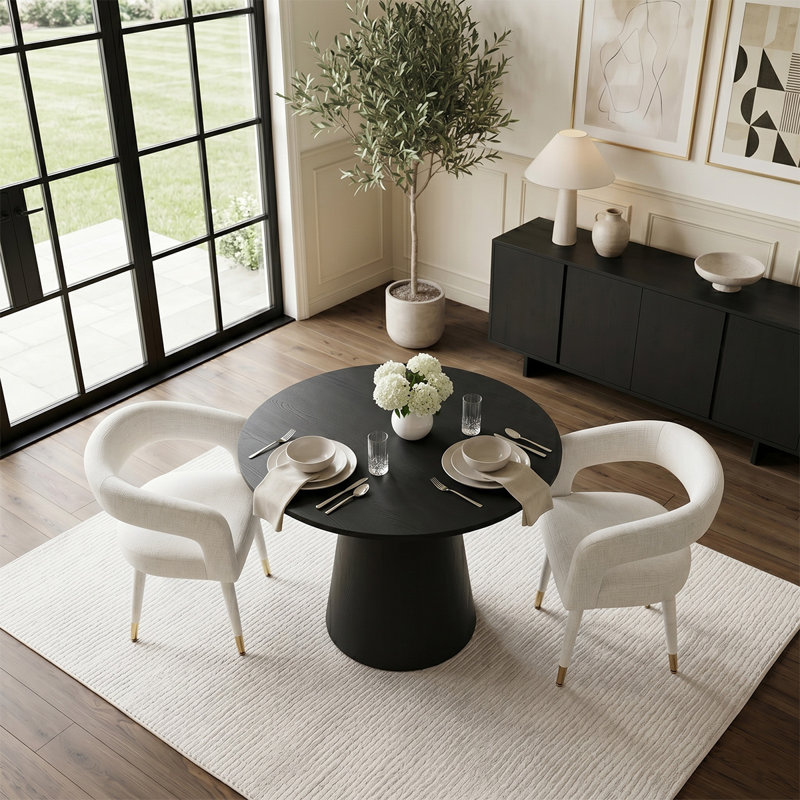 Ensemble de salle à manger rond moderne pour 2 personnes avec accoudoirs en chenille 35 po Modern, Beige