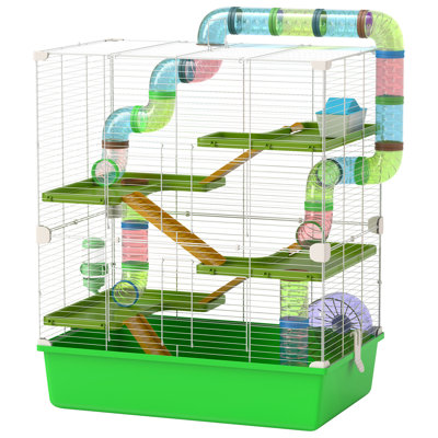 Très grande cage à hamster avec tubes et tunnels, poignées de transport portatives, maison à rat et grande conception à 5 niveaux, avec roue d'exercice, bouteille d'eau, plat de nourriture,