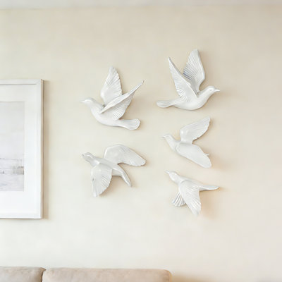 Modern Flying Birds Wall Art Decoration 5-piece Set 3D Suspended Bird Wall Decoration Set
