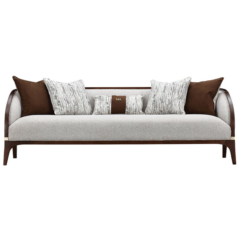 Houston Bouclé 3-Seater Sofa - Pebble Gray/Walnut