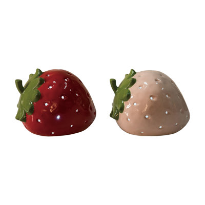 Dolomite Light Up Strawberry, Decorative Objects, Red, Ceramic, Set of 2, Tabletop, Living Room, Spring, Home Decoration, Light Up LED