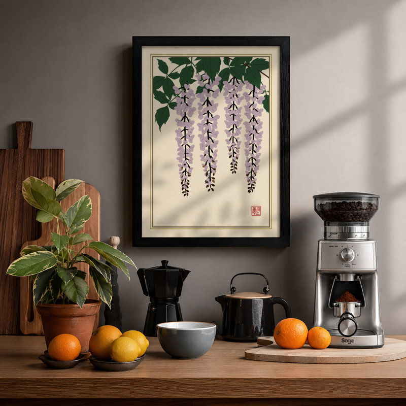 Cascading Wisteria Japandi - Framed Print, Black, A4 - 29.7 x 21.0 cm