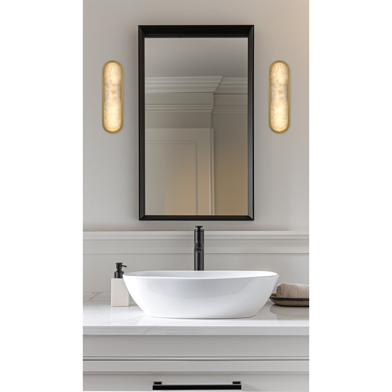 Mariliza LED 16" Spanish Alabaster Wall Sconce, Antique Gold