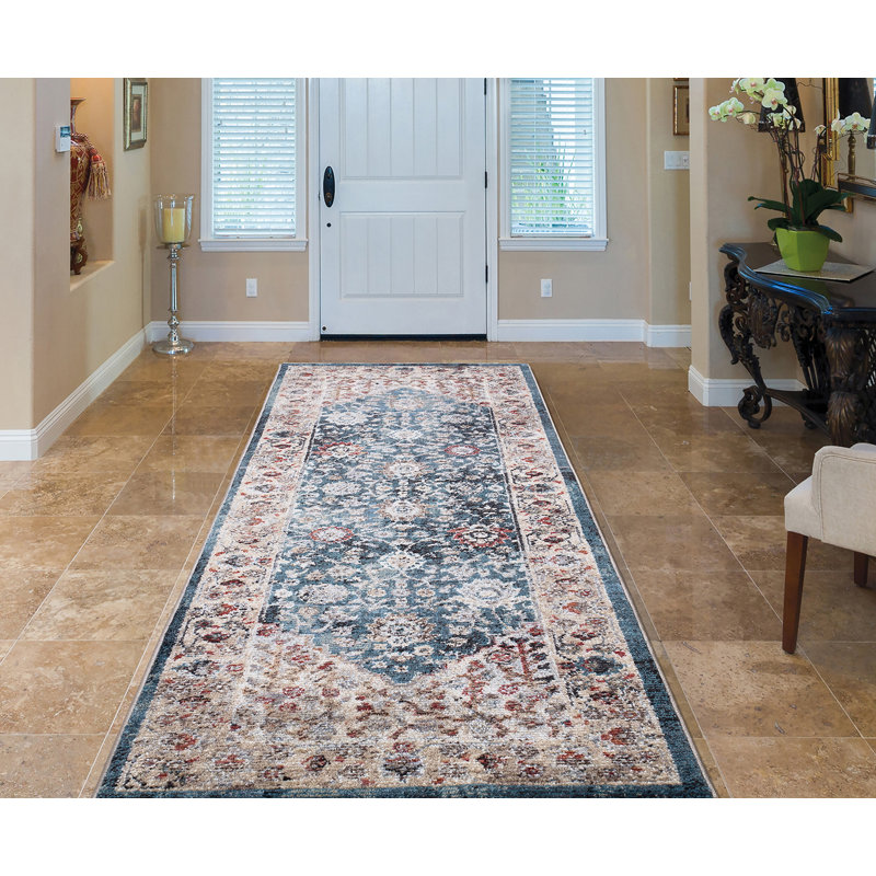 Blue Moroccan No Distressing Blue Antique Aesthetic Area Rug, Runner 2'3" x 7'3"