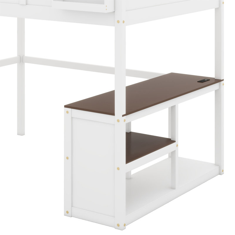 Loft Bed With Desk,Open Shelf And A Storage Box,USB Charging Station