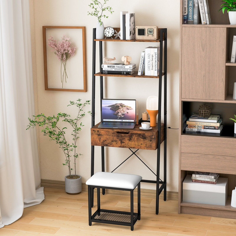 Dressing Table with Mirror, Black / Brown