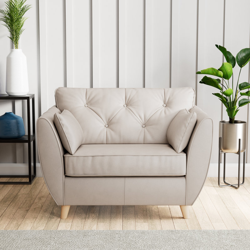 Marylin Upholstered Full Grain Leather Armchair, Cloud Grey, Light Wood