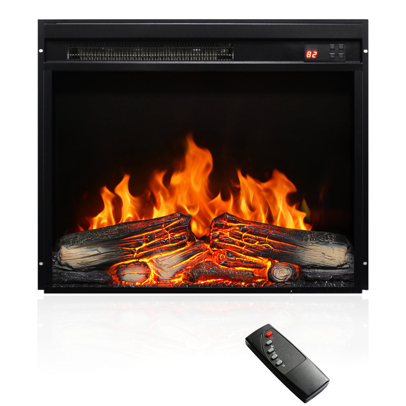 23 Inch Electric Fireplace Insert Realistic Flame Log Remote Control Timer Overheating Protection Double Device 1400w Heat 5000 's Per Hour 11 Temperature Settings 50000 Hours Led Source 4 Adjustable