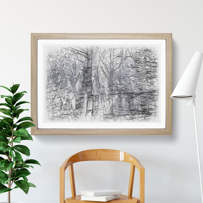 Winter Forest Vol.11 Sketch - Picture Frame Graphic Art, 36cm H x 48cm W x 2cm D, Oak