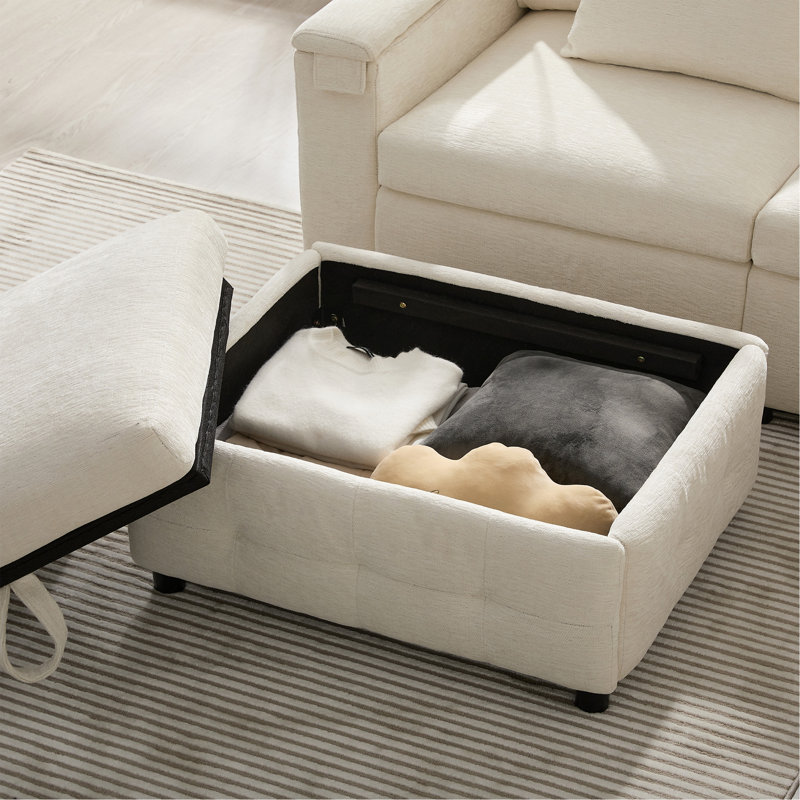 Canapé-lit modulaire coulissant 117 * 90 po avec panneau rabattable, Chenille crème